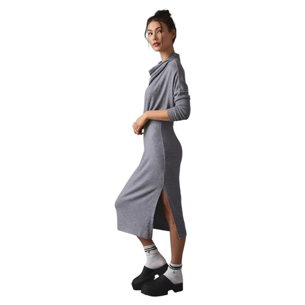 Anthropologie Arabella Draped Knit Midi Dress Women's XL Cowl Neck Grey